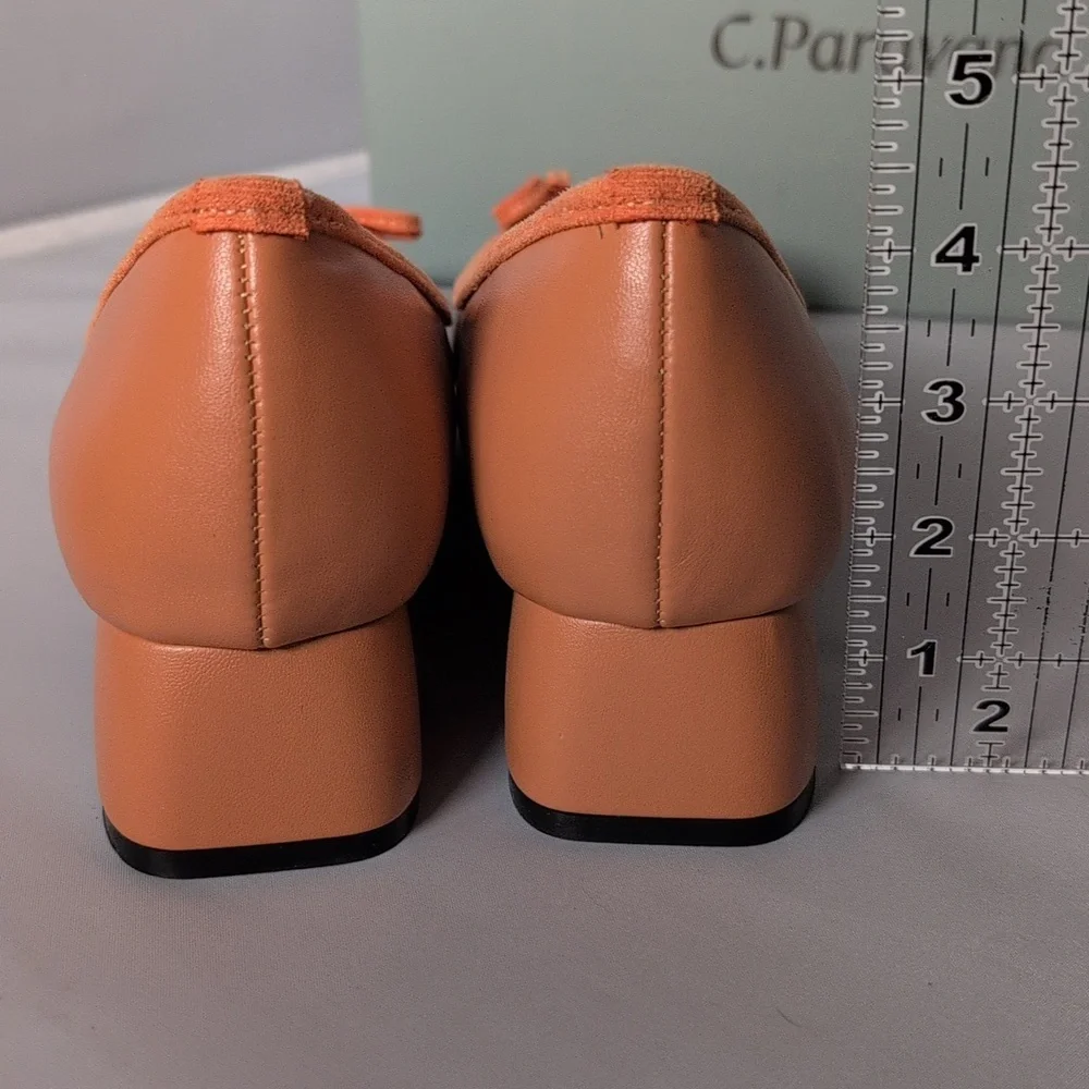 C. Paravano Orange Low Block Heel Closed Toe Pumps Size 10.5/41